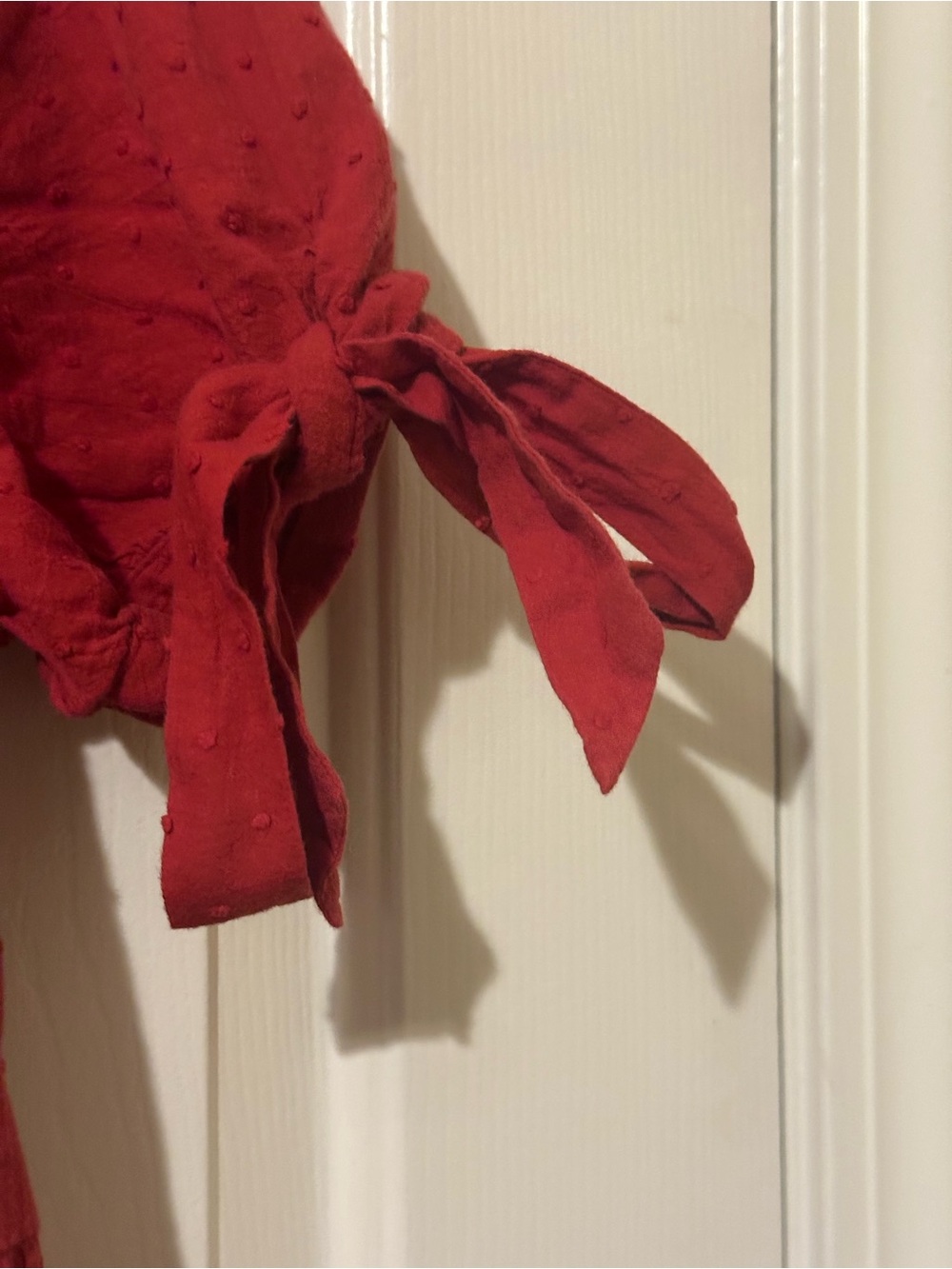 Madewell Red Tiered Midi Dress with Tie Sleeves - Picture 7 of 11